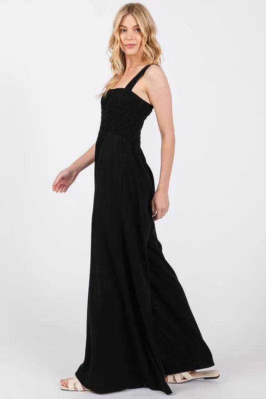 SAGE+FIG Smocked Flowy Wide Leg Jumpsuit - Shop Style & More | Fresh Looks, Everyday Deals & Free Shipping