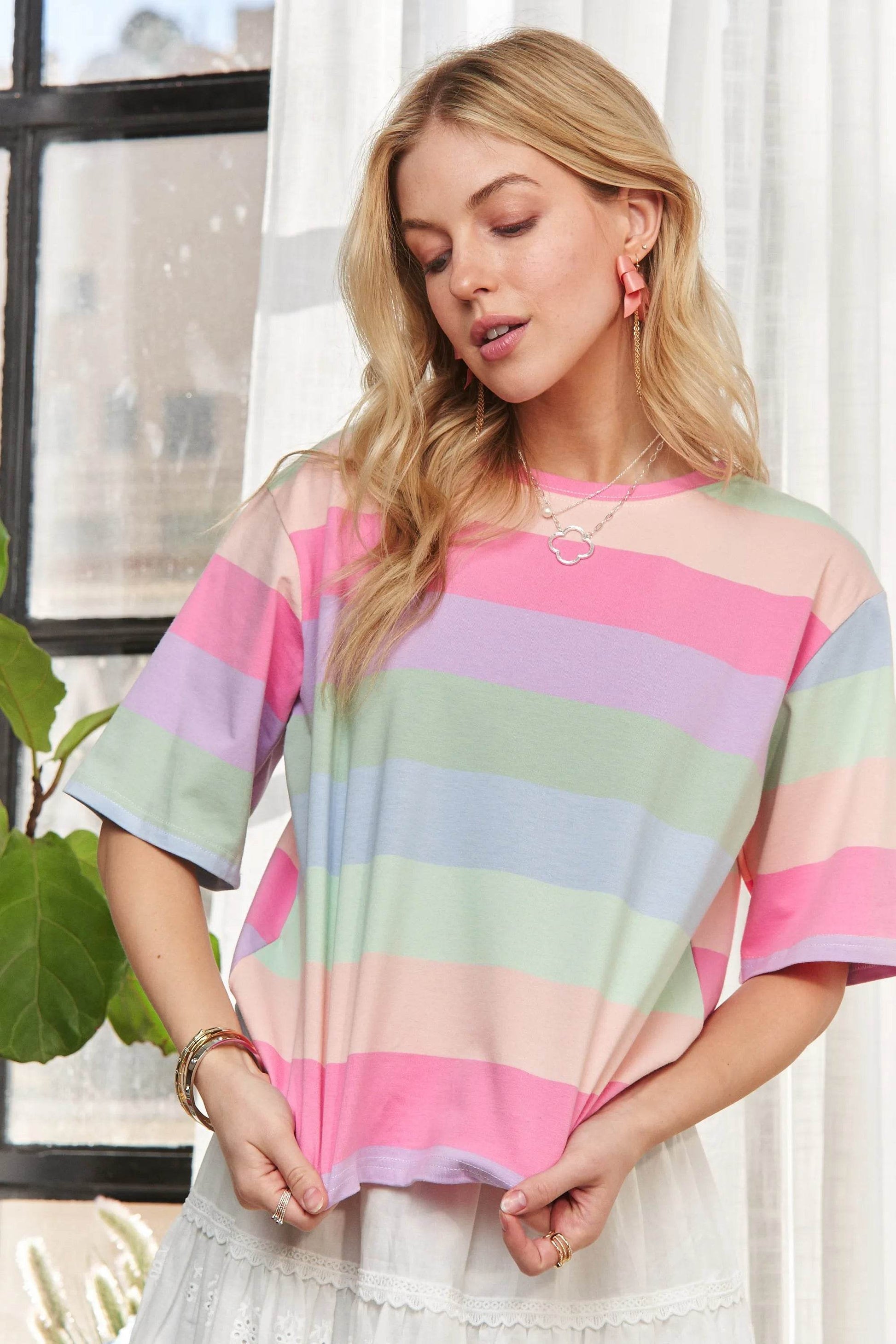 ADORA Multi Color Stripe Casual Top - Shop Style & More | Fresh Looks, Everyday Deals & Free Shipping