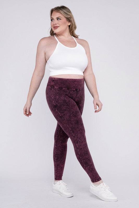 Plus Mineral Washed Wide Waistband Yoga Leggings - Shop Style & More | Fresh Looks, Everyday Deals & Free Shipping
