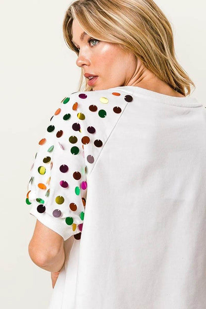 BiBi Metallic Letter Spangle Raglan Puff Sleeve Top - Shop Style & More | Fresh Looks, Everyday Deals & Free Shipping