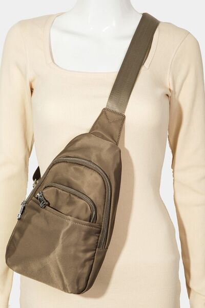 Fame Solid Color Nylon Sling Bag Khaki One Size Bags