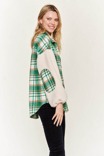 Multi plaid fuzzy sleeve jacket JJO1023 - Shop Style & More | Fresh Looks, Everyday Deals & Free Shipping
