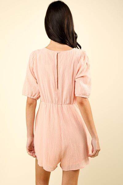 VERY J Lace Detail Puff Sleeve Romper with Pockets - Shop Style & More | Fresh Looks, Everyday Deals & Free Shipping