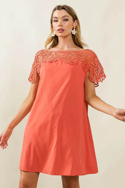 BiBi Crochet Lace Yoke Detailed Wrinkled Dress - Shop Style & More | Fresh Looks, Everyday Deals & Free Shipping