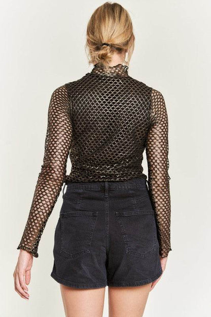Mock neck Metallic long sleeve Top - Shop Style & More | Fresh Looks, Everyday Deals & Free Shipping
