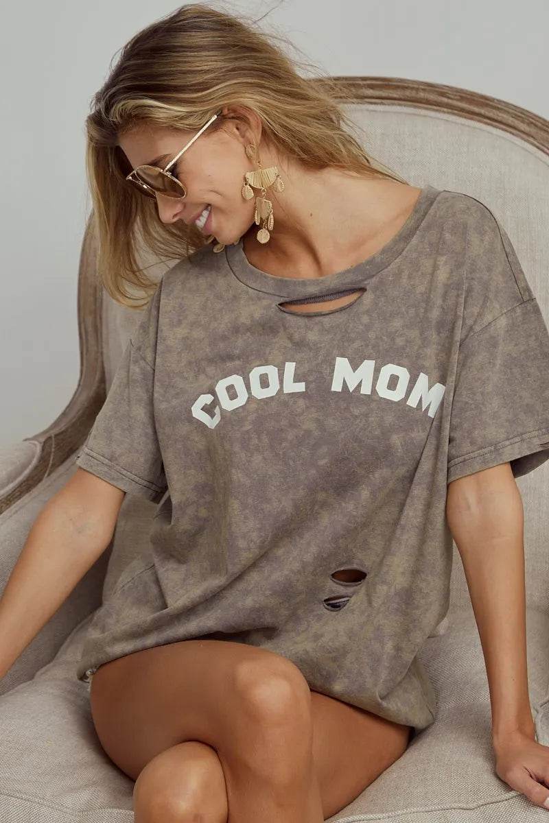 BiBi Washed Laser Cut Detail Cool Mom Print Top - Shop Style & More | Fresh Looks, Everyday Deals & Free Shipping