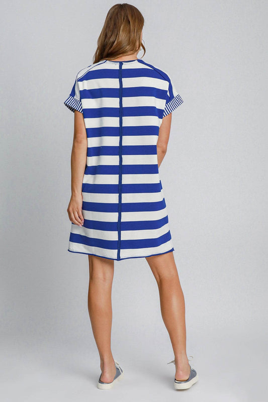 Umgee Peace Applique Striped Short Sleeve Mini Dress - Shop Style & More | Fresh Looks, Everyday Deals & Free Shipping