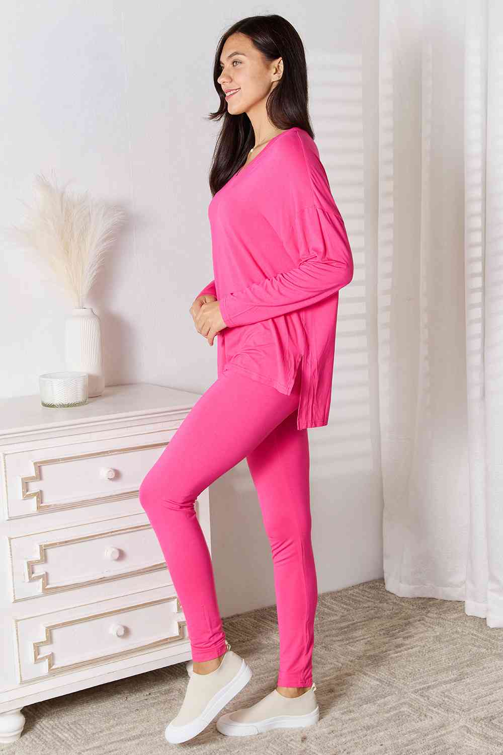 Basic Bae Full Size V-Neck Soft Rayon Long Sleeve Top and Pants Lounge Set Lounge Set