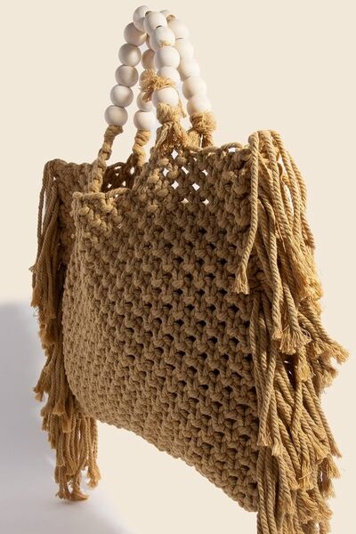 Fame Wooden Beaded Handle Braided Tote Bag Bags