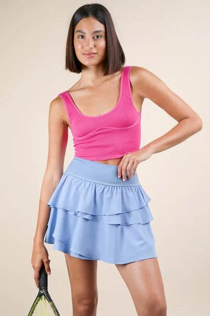 VERY J Riffled Tiered Layers Activewear Skirt with Shorts - Shop Style & More | Fresh Looks, Everyday Deals & Free Shipping