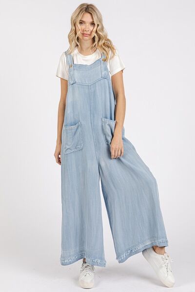 Mittoshop Wide Strap Wide Leg Overalls with Pockets Jumpsuits