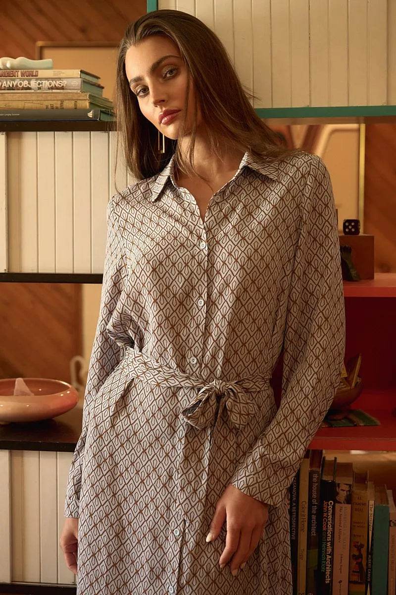 Mittoshop Abstract Print Waist Tie Midi Shirt Dress - Shop Style & More | Fresh Looks, Everyday Deals & Free Shipping