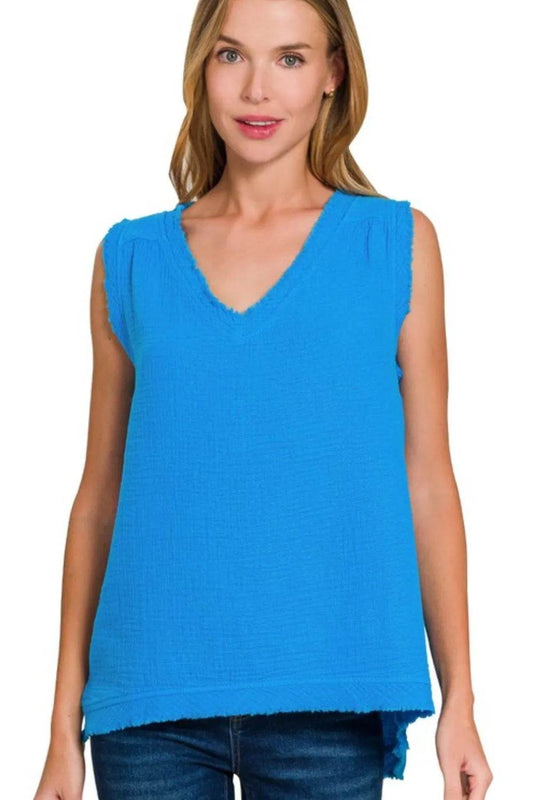 Zenana Double Gauze Raw Edge V-Neck Tank - Shop Style & More | Fresh Looks, Everyday Deals & Free Shipping