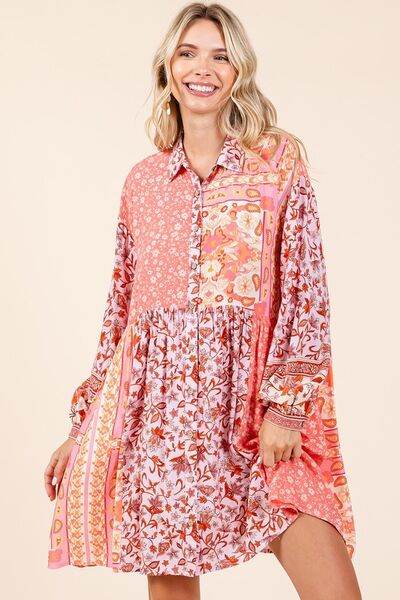 Mittoshop Floral Button Detail Long Sleeve Shirt Dress - Shop Style & More | Fresh Looks, Everyday Deals & Free Shipping
