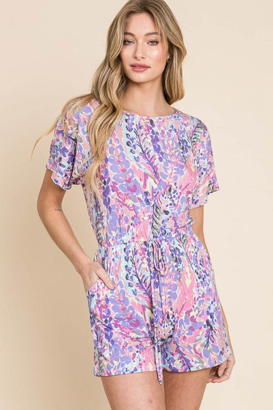 BOMBOM Print Short Sleeve Romper with Pockets - Shop Style & More | Fresh Looks, Everyday Deals & Free Shipping