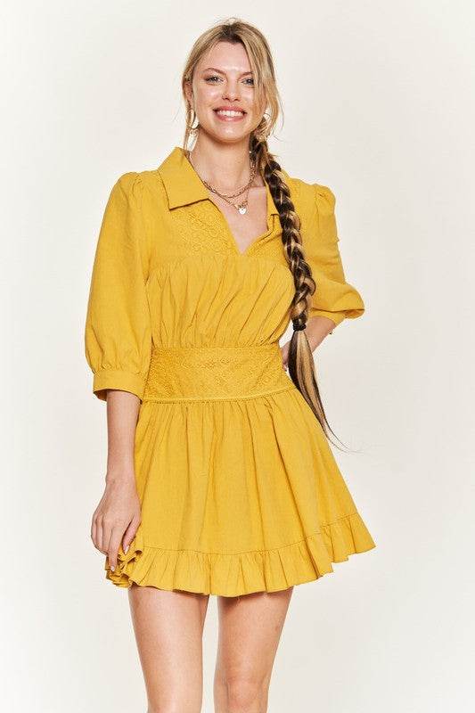 Eyelet detail 3/4 sleeve short dress JBJ1091 - Shop Style & More | Fresh Looks, Everyday Deals & Free Shipping