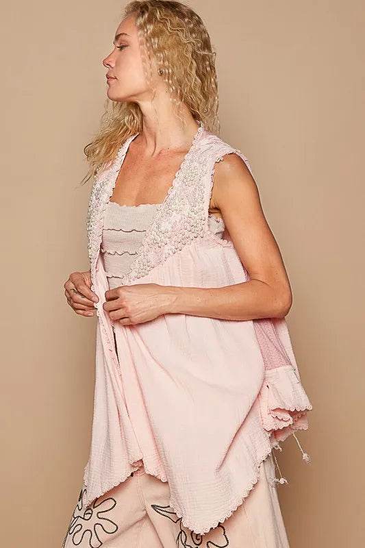 POL Embroidered Pearls Open Front Sleeveless Cardigan - Shop Style & More | Fresh Looks, Everyday Deals & Free Shipping