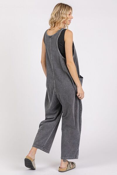 Mittoshop Scoop Neck Wide Leg Overalls Jumpsuits