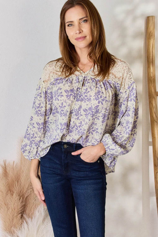 Hailey & Co Full Size Lace Detail Printed Blouse - Shop Style & More | Fresh Looks, Everyday Deals & Free Shipping