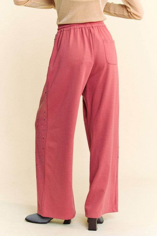 Davi & Dani Rhinestone Drawstring Wide Leg Pants - Shop Style & More | Fresh Looks, Everyday Deals & Free Shipping