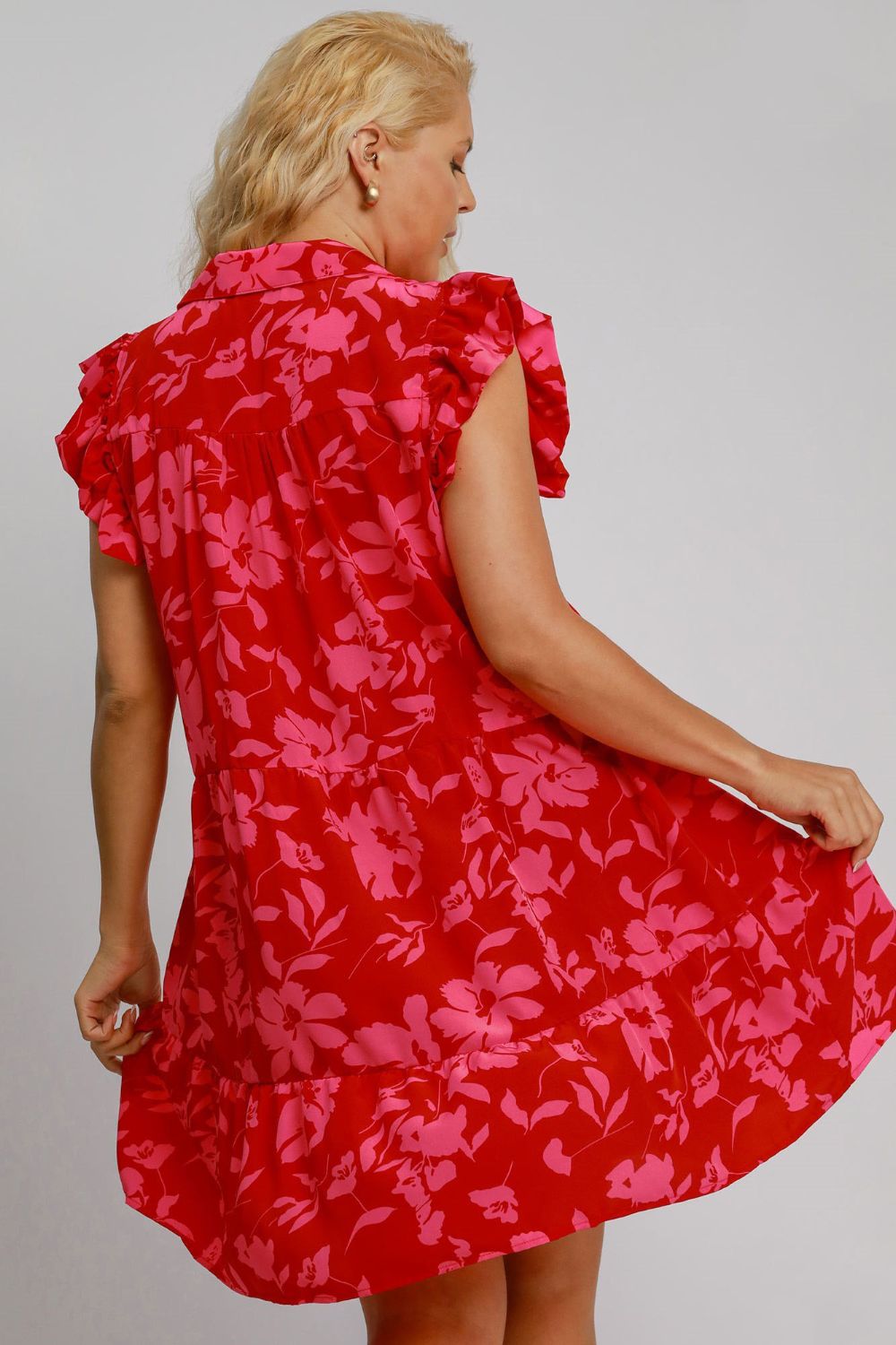 Umgee Full Size Floral Print Ruffle Cap Sleeve Tiered Dress Plus Size Casual Dresses