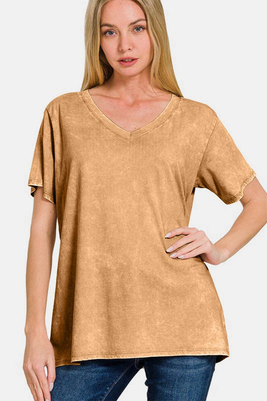 Zenana Full Size Washed Short Sleeve V-Neck T-Shirt - Shop Style & More | Fresh Looks, Everyday Deals & Free Shipping