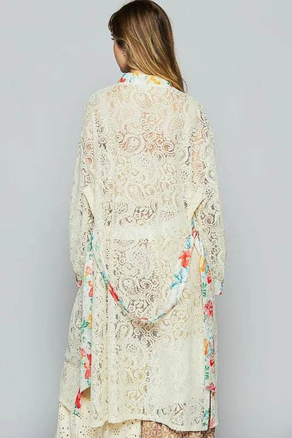 POL Floral Trim Lace Open Front Longline Cardigan - Shop Style & More | Fresh Looks, Everyday Deals & Free Shipping