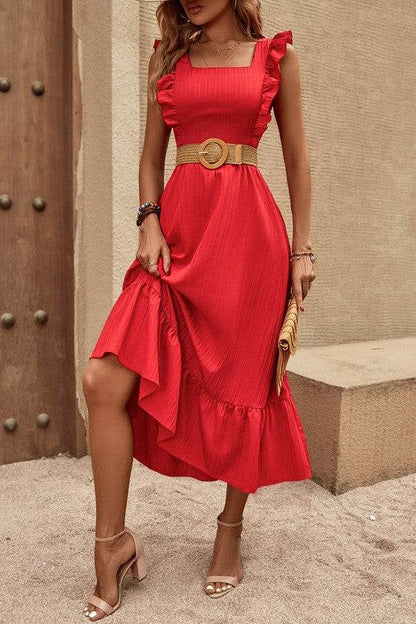 Sleeveless Ruffle Cross Open Back Knot Fit Dress - Shop Style & More | Fresh Looks, Everyday Deals & Free Shipping