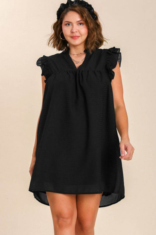 Umgee Full Size Layered Ruffle Sleeve Mini Dress Plus Size - Shop Style & More | Fresh Looks, Everyday Deals & Free Shipping