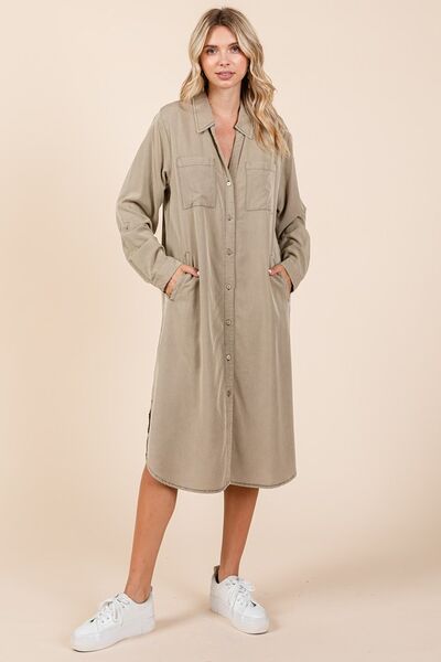 Mittoshop Button Down Long Sleeve Shirt Dress Casual Dresses