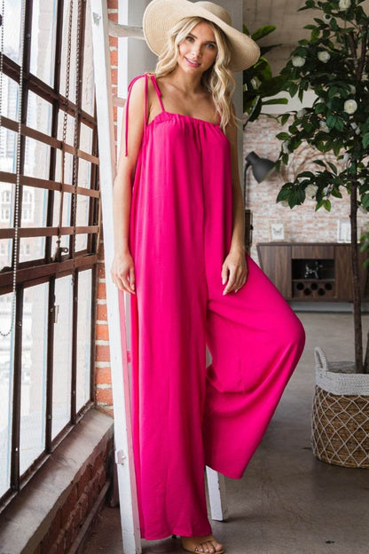 Veveret Pocketed Spaghetti Strap Wide Leg Jumpsuit - Shop Style & More | Fresh Looks, Everyday Deals & Free Shipping