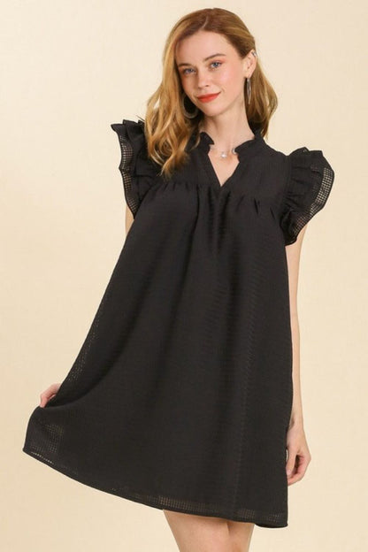 Umgee Full Size Layered Ruffle Sleeve Mini Dress Plus Size Black Casual Dresses