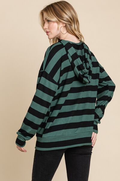 BOMBOM Drawstring Striped Dropped Shoulder Hoodie Hoodies & Sweaters