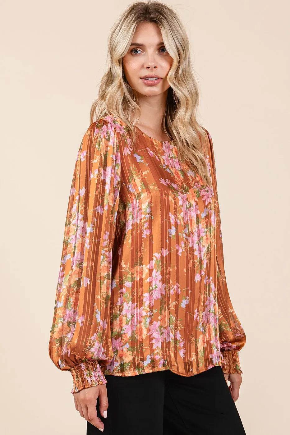 Mittoshop Satin Gold Lurex Striped Long Sleeve Chiffon Top - Shop Style & More | Fresh Looks, Everyday Deals & Free Shipping