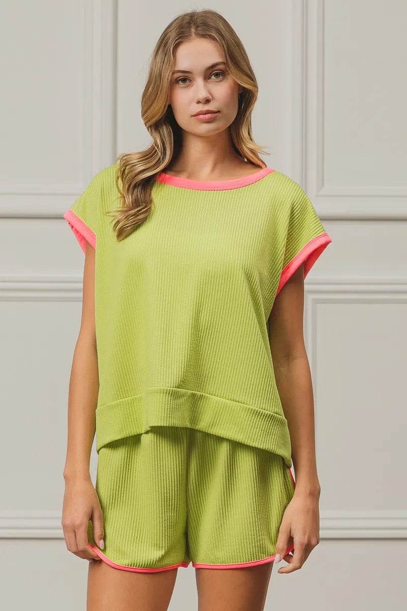 BiBi Cord Rib Knit Contrast Banded Top - Shop Style & More | Fresh Looks, Everyday Deals & Free Shipping
