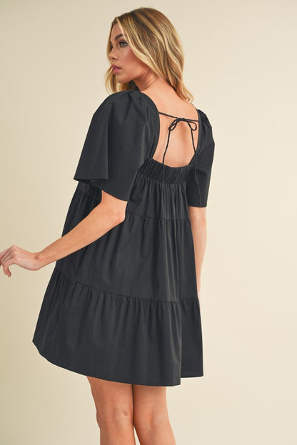 Aemi + Co Square Neck Half Sleeve Tiered Dress Casual Dresses