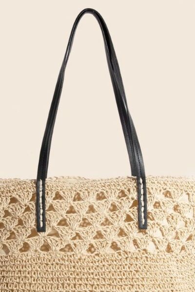 Fame Faux Leather Handle Knitted Tote Bag Bags