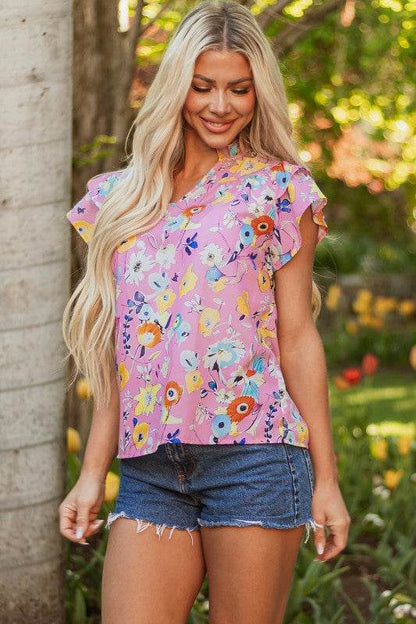 Aadhya Flutter Sleeve V Neck Floral Top - Shop Style & More | Fresh Looks, Everyday Deals & Free Shipping