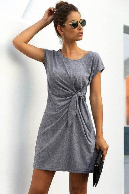 Solid Twist Knot Front Short Sleeve Tee Fit Dress - Shop Style & More | Fresh Looks, Everyday Deals & Free Shipping