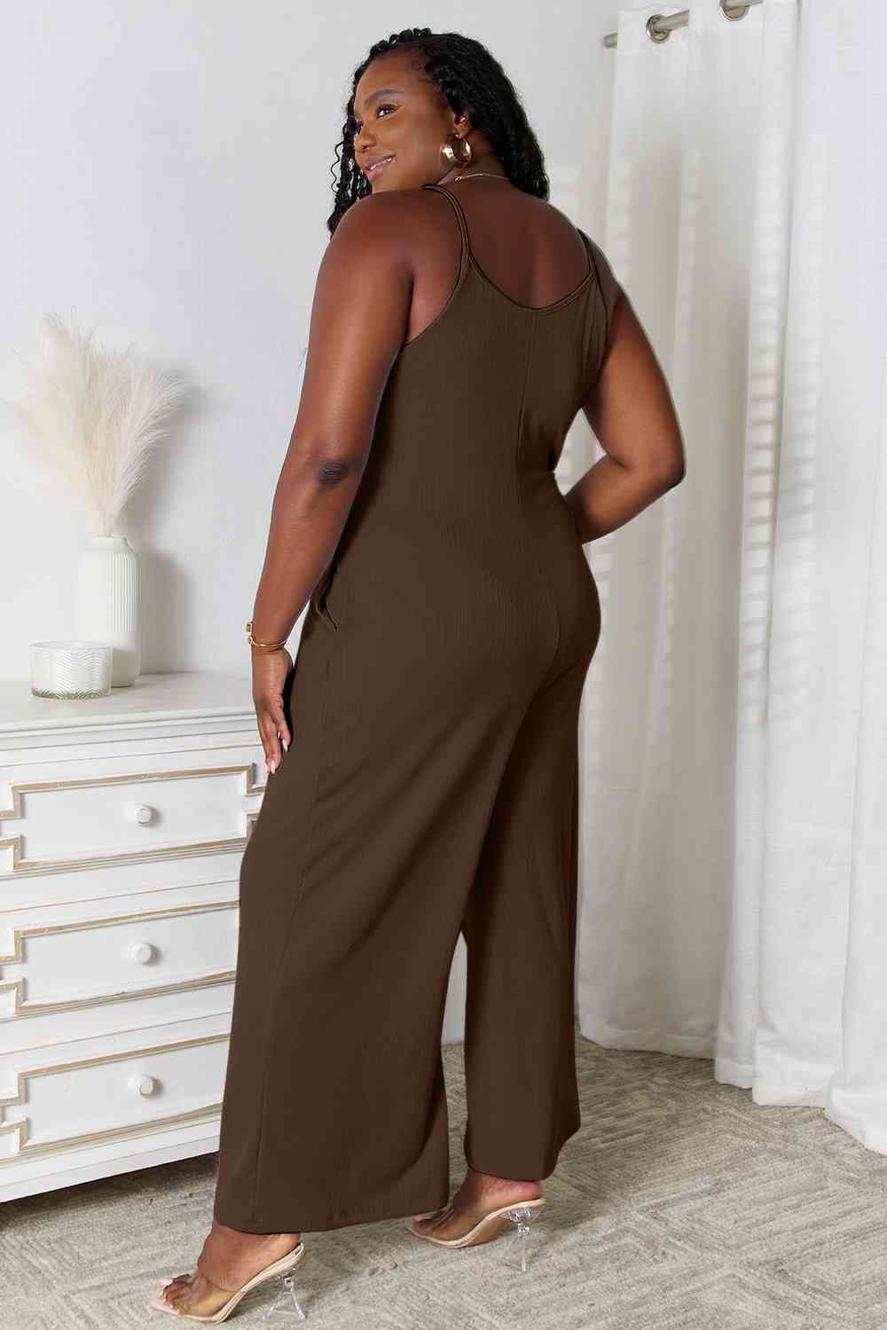 Basic Bae Spaghetti Strap Jumpsuit - Full Size V-Neck Design Jumpsuits