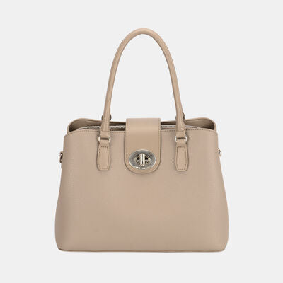 David Jones PU Leather Twist-Lock Tote Bag Gravel One Size Bags