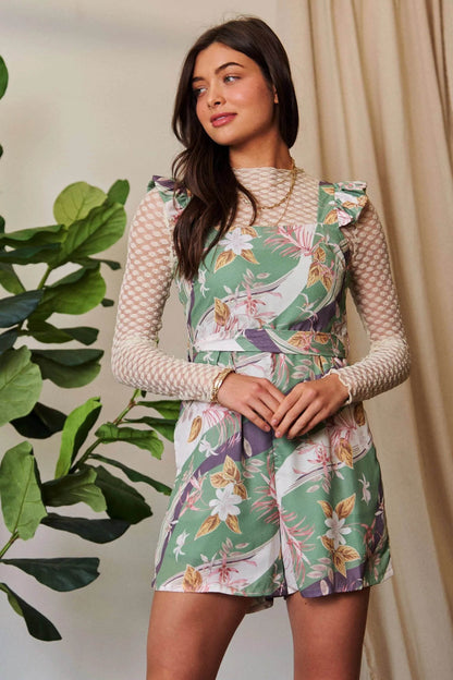 Davi & Dani Floral Square Neck Ruffled Sleeveless Mini Romper - Shop Style & More | Fresh Looks, Everyday Deals & Free Shipping