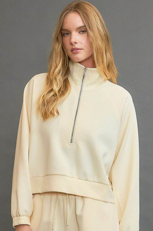 Umgee Full Size Half Zip Cropped Sweatshirt Plus Size - Shop Style & More | Fresh Looks, Everyday Deals & Free Shipping