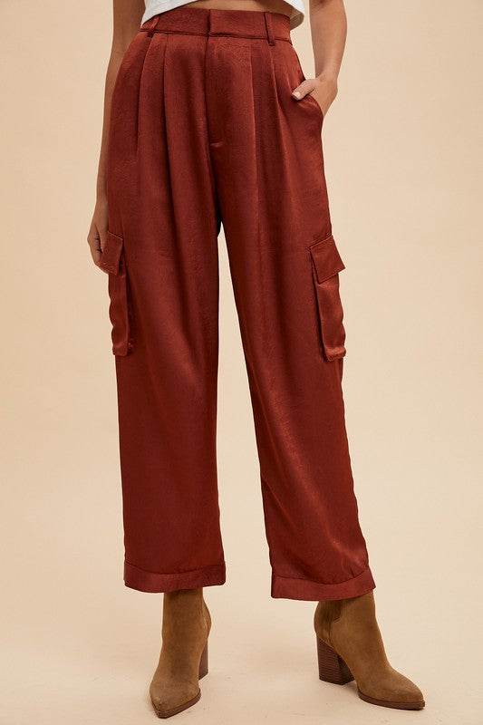 Annie Wear Wide Leg Cargo Satin Pants - Shop Style & More | Fresh Looks, Everyday Deals & Free Shipping