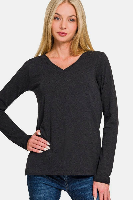 Zenana Full Size V-Neck Long Sleeve T-Shirt - Shop Style & More | Fresh Looks, Everyday Deals & Free Shipping