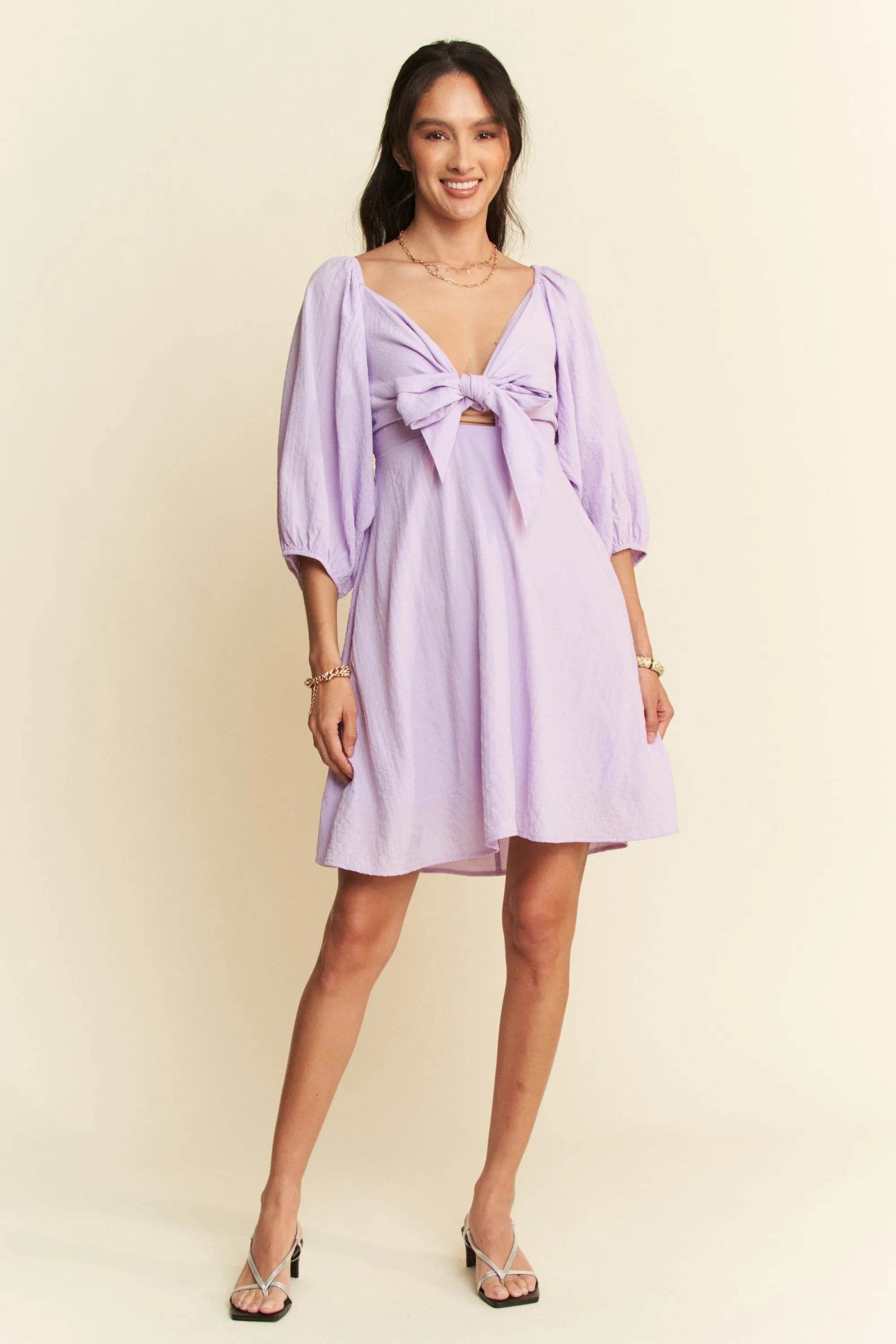 Davi & Dani Self-Tie Puff Sleeve Smocking Open Back Mini Dress - Shop Style & More | Fresh Looks, Everyday Deals & Free Shipping