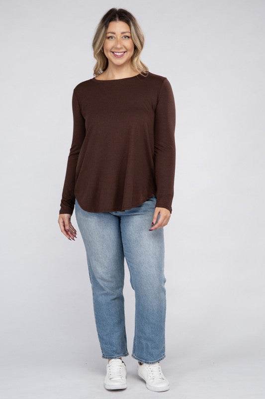 Plus Long Sleeve Round Neck Round Hem Top - Shop Style & More | Fresh Looks, Everyday Deals & Free Shipping