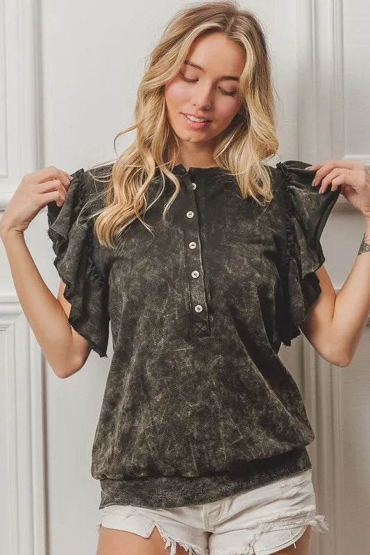 BiBi Mineral Washed Terry Top - Shop Style & More | Fresh Looks, Everyday Deals & Free Shipping