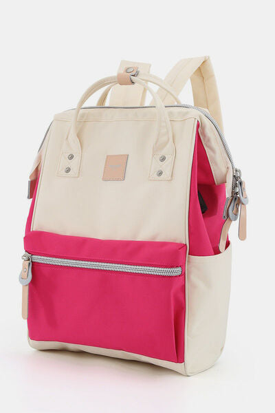 Himawari Water Resistant Canvas Backpack Bag with Side Pockets Magenta Cream One Size Bags