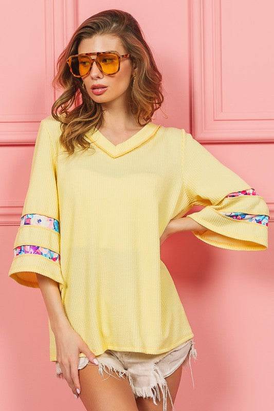 BiBi Cord Rib with Stitched Floral Contrast Top - Shop Style & More | Fresh Looks, Everyday Deals & Free Shipping